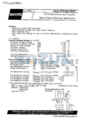 2SA1417 datasheet - High-Voltage Switching Applications