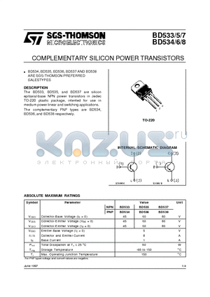 BD534 datasheet - COMPLEMENTARY SILICON POWER TRANSISTORS