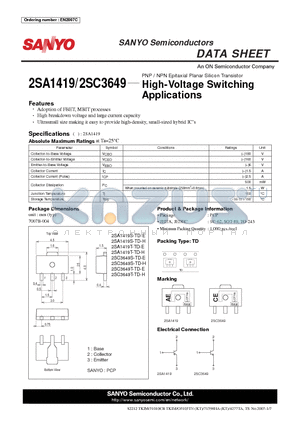 2SA1419 datasheet - High-Voltage Switching Applications