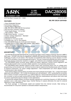 5962-93093 datasheet - 5.4W DC-DC CONVERTERS