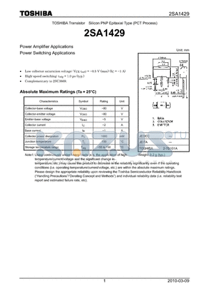 2SA1429 datasheet - Power Amplifier Applications Power Switching Applications