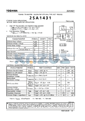 2SA1431 datasheet - TRANSISTOR (STOROBE FLASH, MEDIUM POWER AMPLIFIER APPLICATIONS)