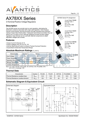 AX78XX datasheet - 3-Terminal Positive Voltage Regulators