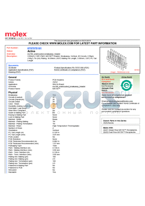 0757575101 datasheet - 3.50mm (.138) Pitch, MX150 Header, Breakaway, Vertical, 20 Circuits, 2.50lm (100l