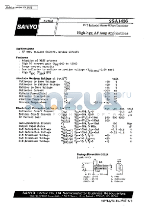 2SA1436 datasheet - High-hFE,AF Amp Applications