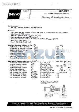 2SA1437 datasheet - High-hFE,AF Amp Applications