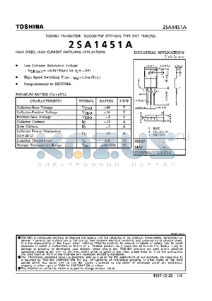 2SA1451 datasheet - TRANSISTOR (HIGH SPEED, HIGH CURRENT SWITCHING APPLICATIONS)