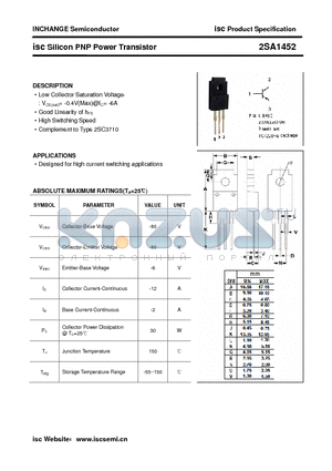 2SA1452 datasheet - isc Silicon PNP Power Transistor