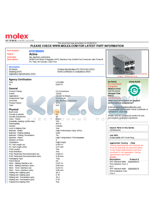 0757595001 datasheet - Small Form-factor Pluggable (SFP) Stacked 2-by-2 Multi-Port Connector with Press-fitPC Tails, 80 Circuits, Lead Free