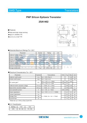 2SA1462 datasheet - PNP Silicon Epitaxia Transistor