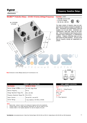 20-050-19 datasheet - WILMAR Protective Relays - 20-050-19 Series (Voltage/Frequency)