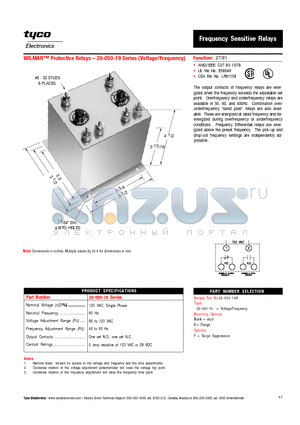 20-050-19P datasheet - WILMAR Protective Relays - 20-050-19 Series (Voltage/Frequency)