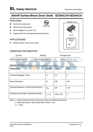 BZX84C4V7 datasheet - 350mW Surface Mount Zener Diode
