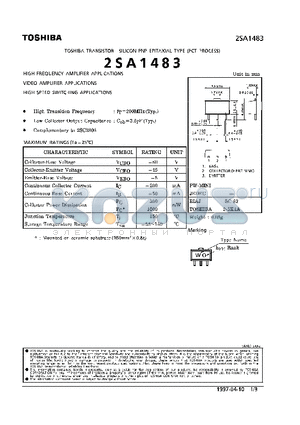 2SA1483 datasheet - TRANSISTOR (HIGH FREQUENCY AMPLIFIER, VIDEO AMPLIFIER, HIGH SPEED SWITCHING APPLICATIONS)