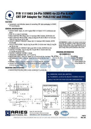 20-354W00-20 datasheet - 24-Pin SOWIC-to-22-Pin 0.400