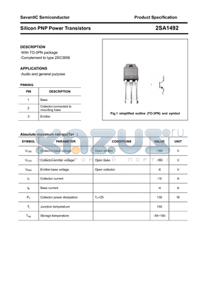 2SA1492 datasheet - Silicon PNP Power Transistors