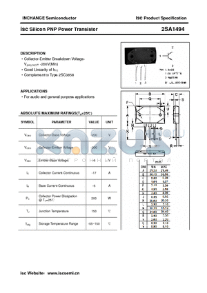 2SA1494 datasheet - isc Silicon PNP Power Transistor