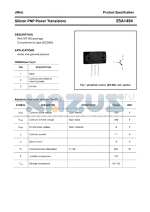 2SA1494 datasheet - Silicon PNP Power Transistors