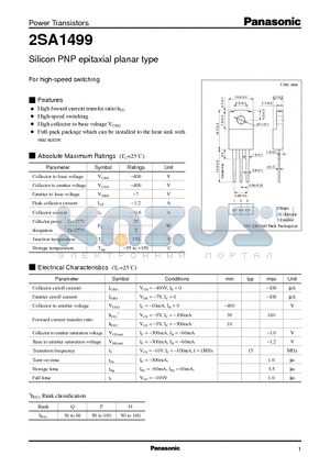 2SA1499 datasheet - Silicon PNP epitaxial planar type