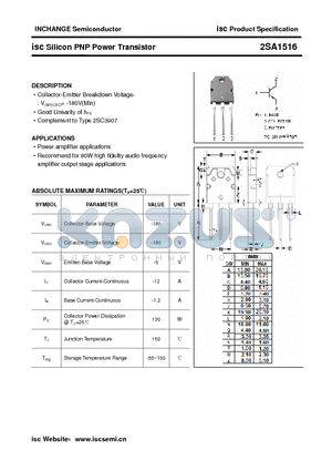 2SA1516 datasheet - isc Silicon PNP Power Transistor