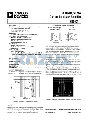 5962-9459301MPA datasheet - 800 MHz, 50 mW Current Feedback Amplifier