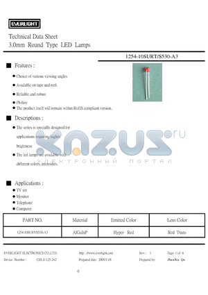 1254-10SURT-S530-A3 datasheet - 3.0mm Round Type LED Lamps