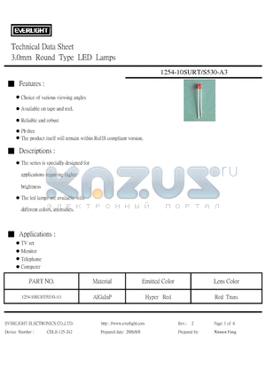 1254-10SURT/S530-A3 datasheet - 3.0mm Round Type LED Lamps