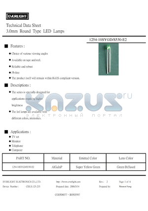 1254-10SYGD/S530-E2 datasheet - 3.0mm Round Type LED Lamps