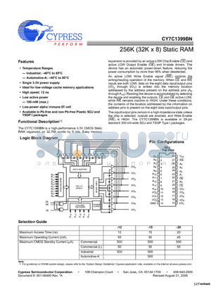 CY7C1399BN-12VC datasheet - 256K (32K x 8) Static RAM