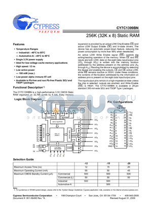 CY7C1399BN-12VC datasheet - 256K (32K x 8) Static RAM