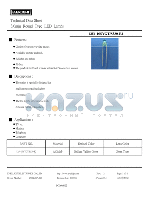 1254-10SYGT/S530-E2 datasheet - 3.0mm Round Type LED Lamps