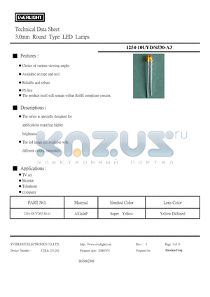 1254-10UYD datasheet - 3.0mm Round Type LED Lamps