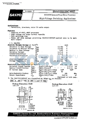 2SA1552 datasheet - High-Voltage Switching Applications