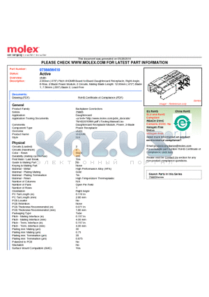 0758856410 datasheet - 2.00mm (.079) Pitch VHDM^ Board-to-Board Daughtercard Receptacle, Right Angle, 6-Row, 2 Blade Power Module, 2 Circuits