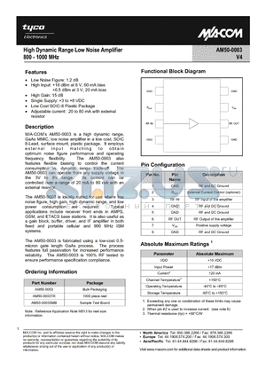 AM50-0003 datasheet - High Dynamic Range Low Noise Amplifier