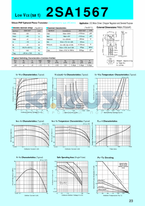 2SA1567 datasheet - Silicon PNP Epitaxial Planar Transistor(DC Motor Driver, Chopper Regulator and General Purpose)