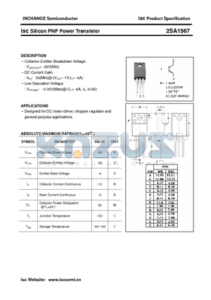 2SA1567 datasheet - isc Silicon PNP Power Transistor