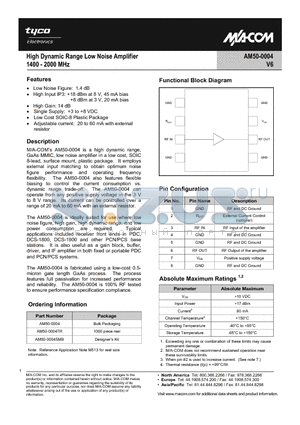 AM50-0004 datasheet - High Dynamic Range Low Noise Amplifier