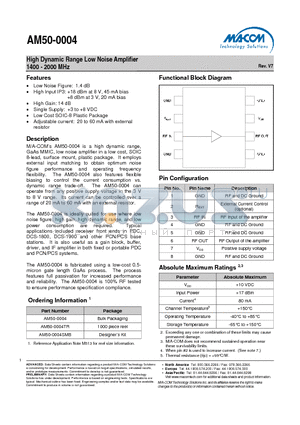 AM50-0004SMB datasheet - High Dynamic Range Low Noise Amplifier 1400 - 2000 MHz