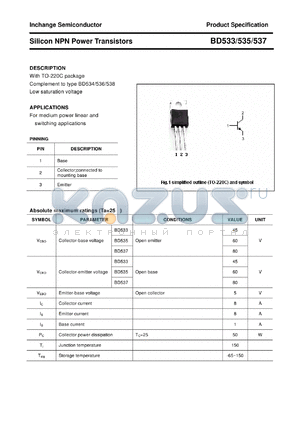 BD537 datasheet - Silicon NPN Power Transistors