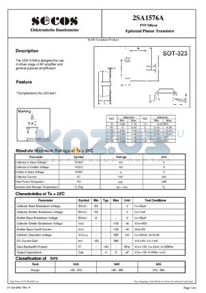 2SA1576A datasheet - PNP Silicon Epitaxial Planar Transistor