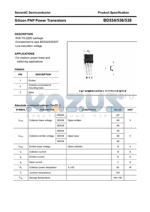 BD538 datasheet - Silicon PNP Power Transistors