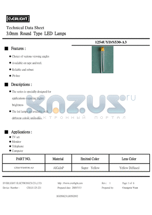 1254UYD-S530-A3 datasheet - 3.0mm Round Type LED Lamps