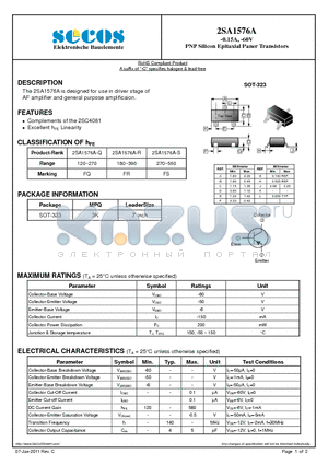 2SA1576A datasheet - PNP Silicon Epitaxial Paner Transistors