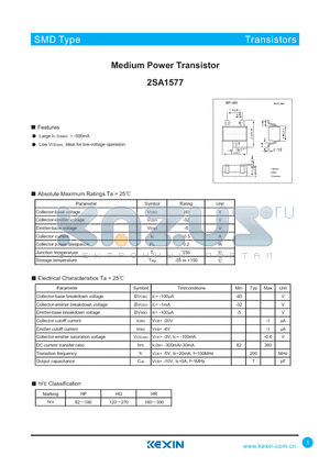 2SA1577 datasheet - Medium Power Transistor