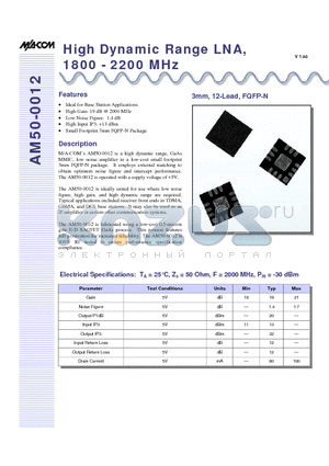 AM50-0012 datasheet - High Dynamic Range LNA