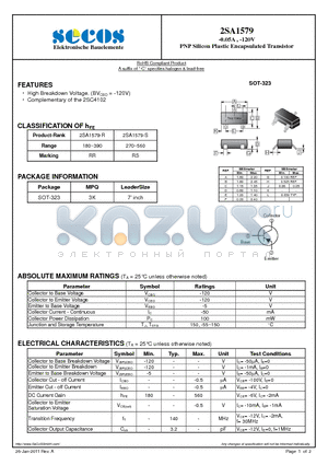 2SA1579 datasheet - PNP Silicon Plastic Encapsulated Transistor