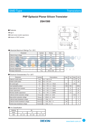 2SA1580 datasheet - PNP Epitaxial Planar Silicon Transistor