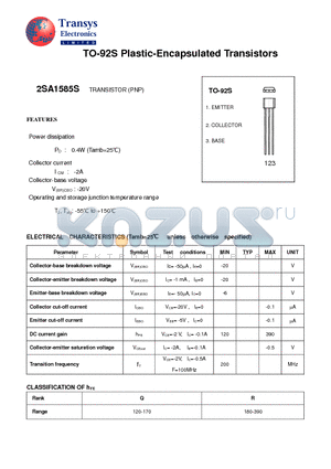 2SA1585S datasheet - Plastic-Encapsulated Transistors