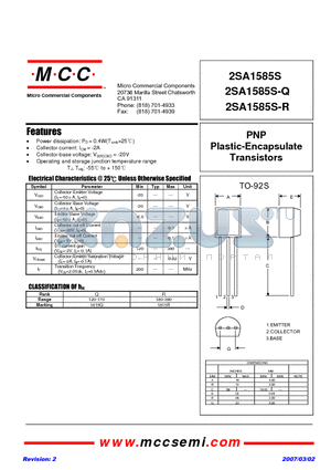 2SA1585S datasheet - PNP Plastic-Encapsulate Transistors